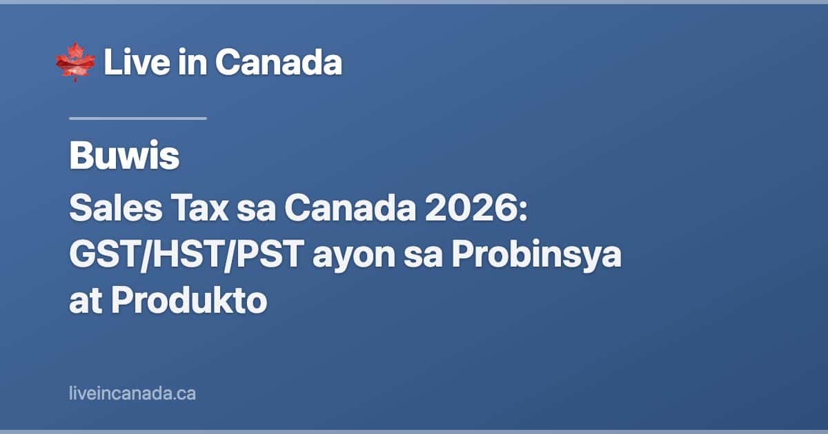Sales Tax sa Canada 2026: GST/HST/PST ayon sa Probinsya at Produkto